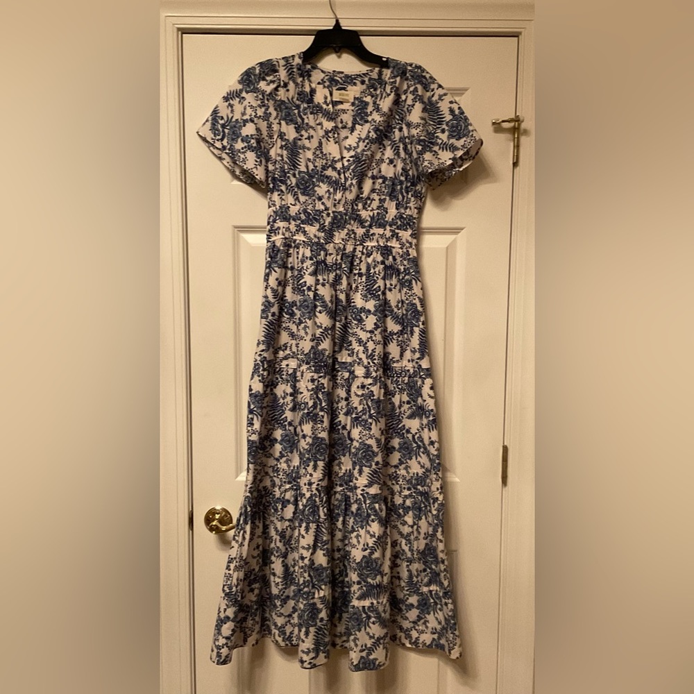 Anthropologie Blue and White Floral Tiered Maxi Dress - Picture 5 of 8